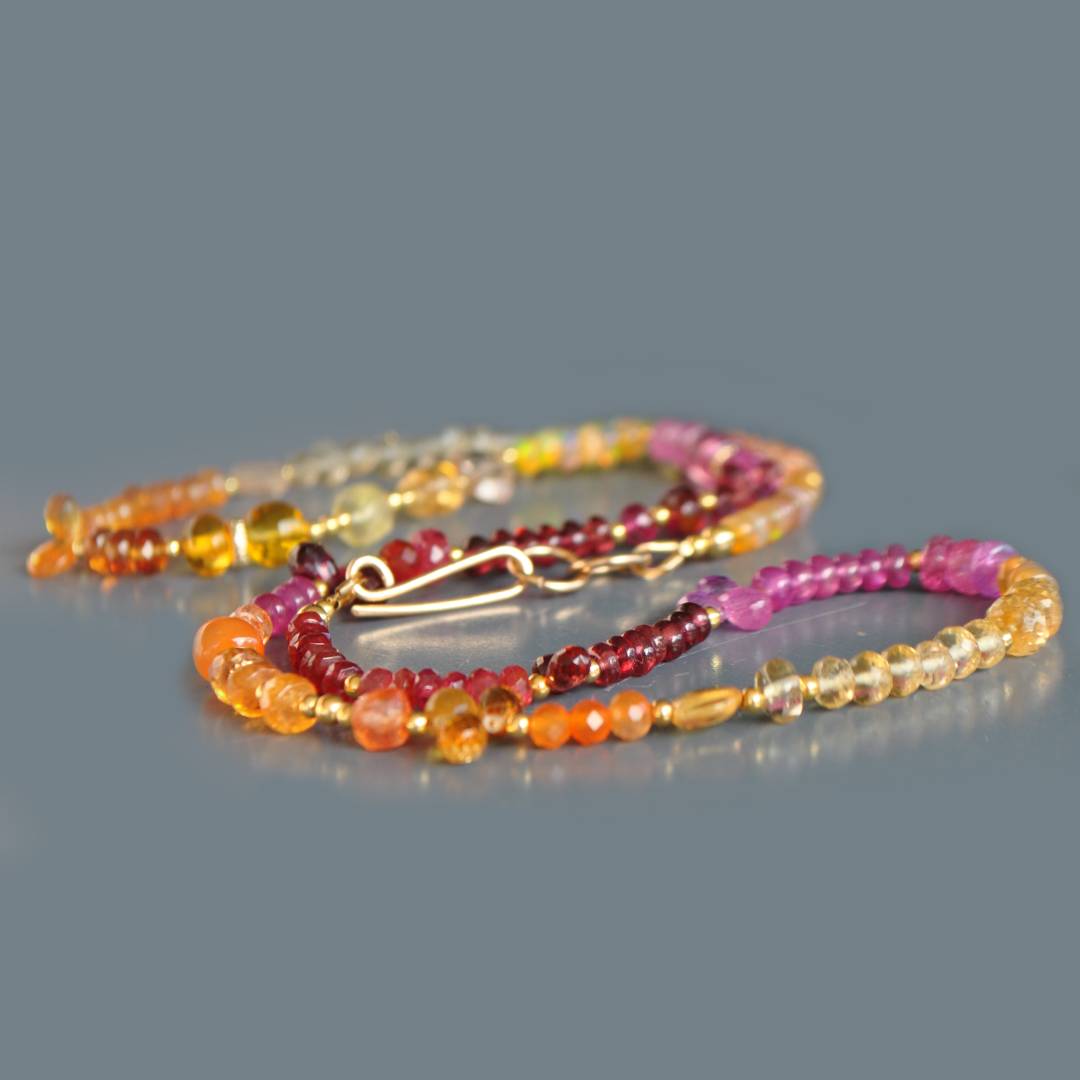 Collier multi pierres roses rouge jaune orange-1