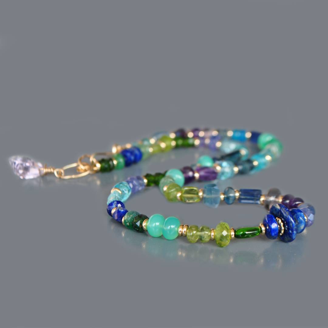 Collier multi pierres bleu vert violet-4
