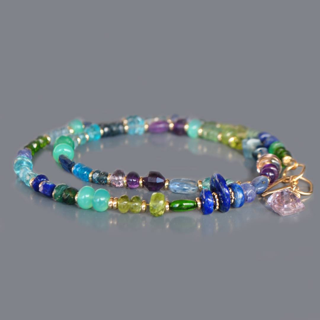 Collier multi pierres bleu vert violet-9