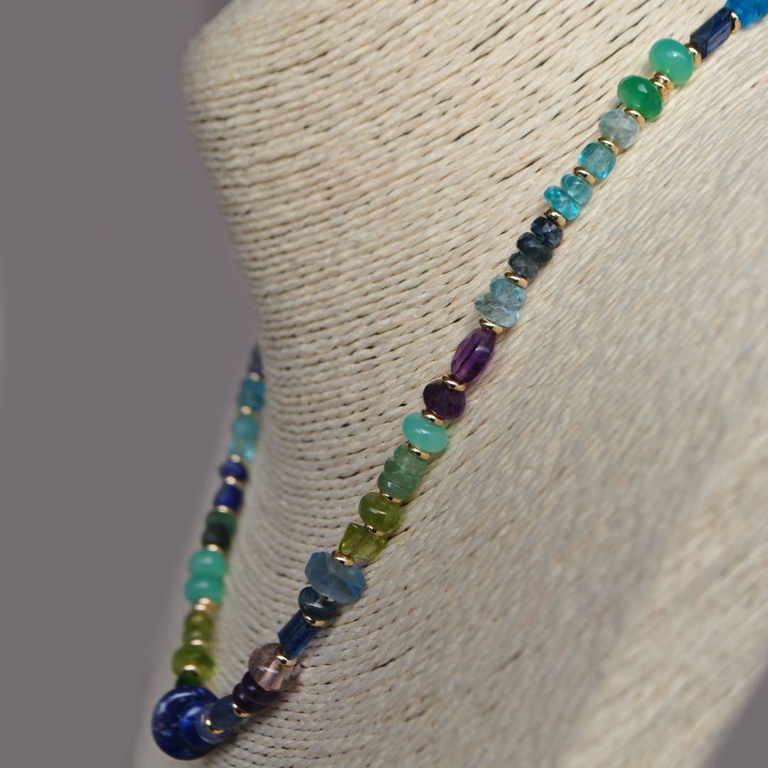 Collier multi pierres bleu vert violet-B