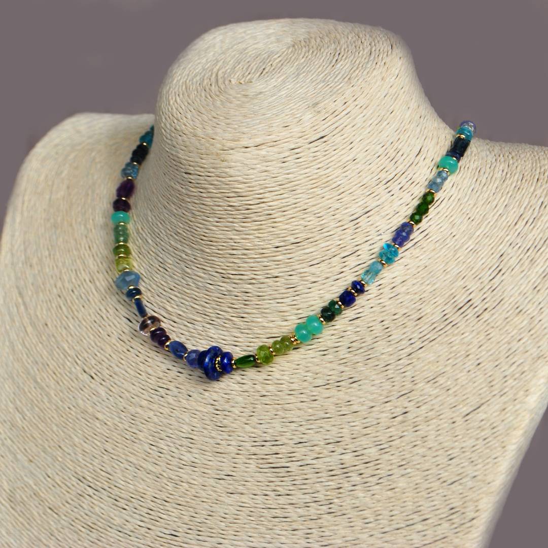 Collier multi pierres bleu vert violet-C