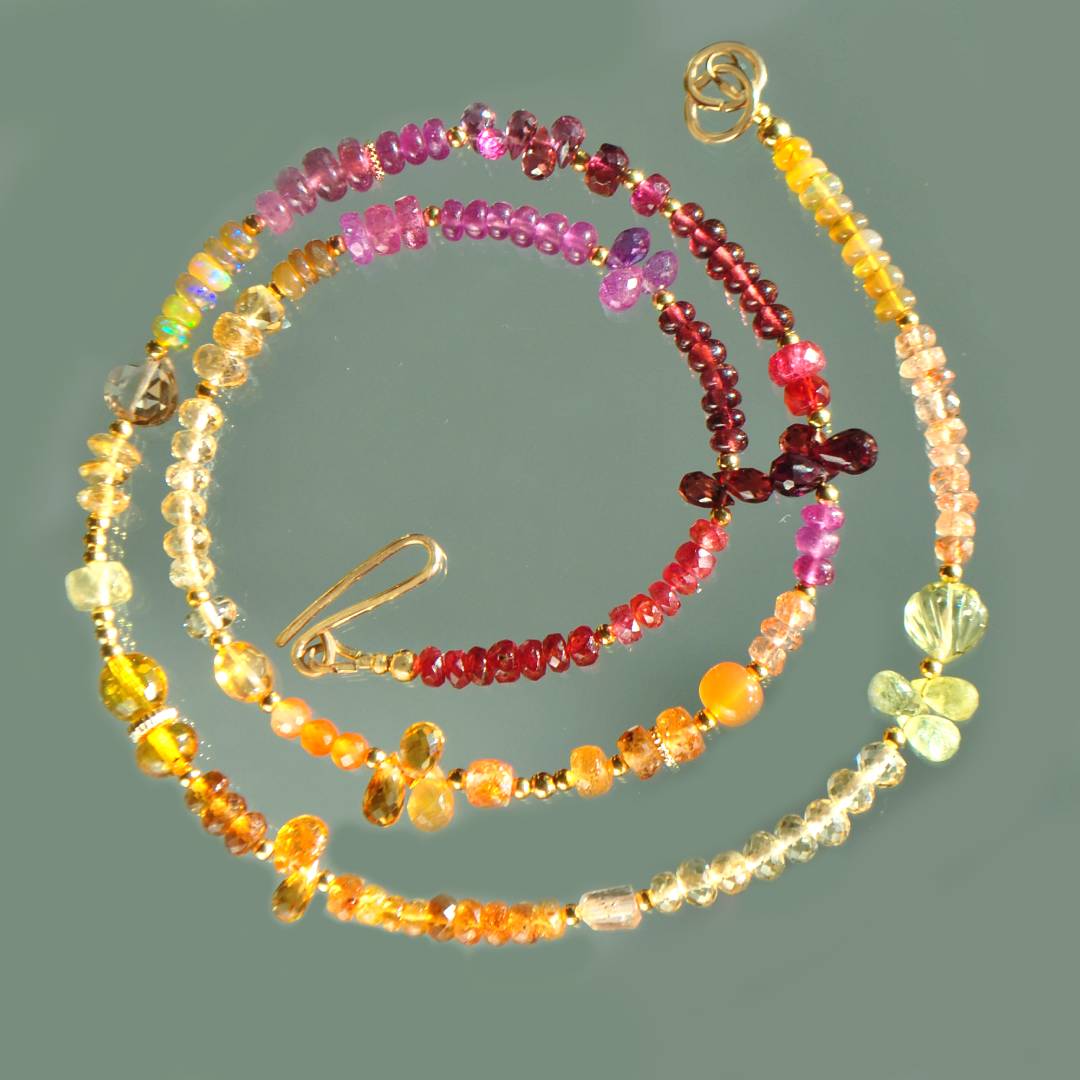 coliier multi pierres precieuses rose orange jaune-2