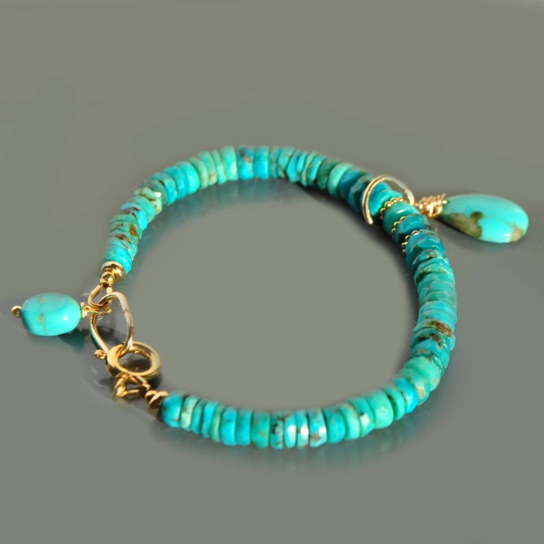 Bracelet Turquoise pendentif or 14K-7