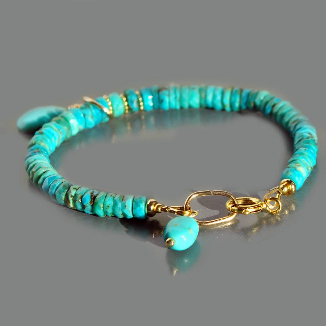 Bracelet Turquoise pendentif or 14K-5