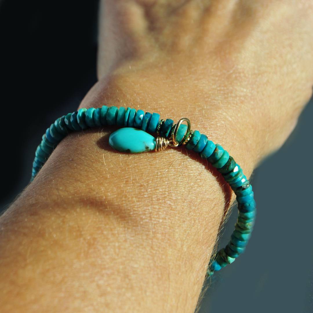 Bracelet Turquoise pendentif or 14K-8