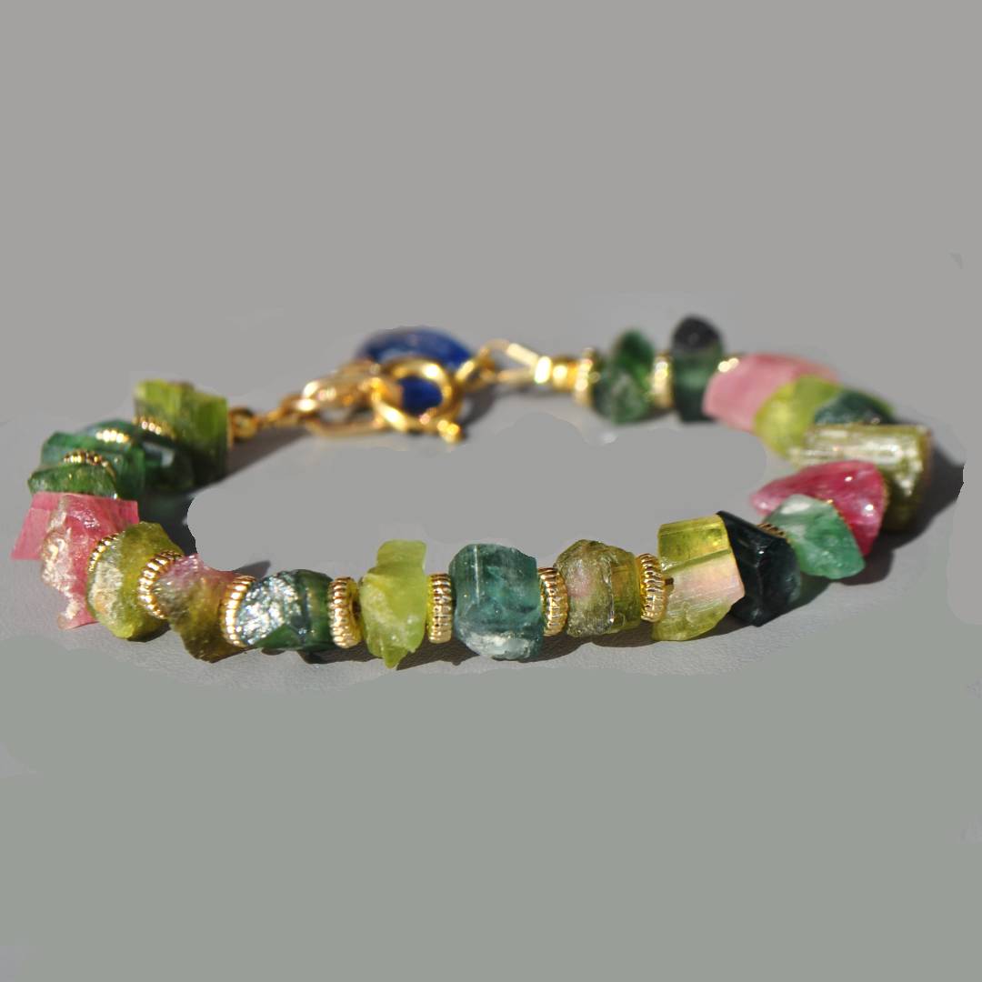 bracelet tourmaline brute rose verte-7