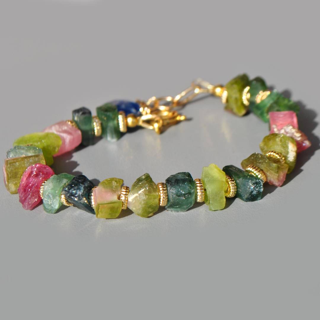 bracelet tourmaline brute rose verte-2
