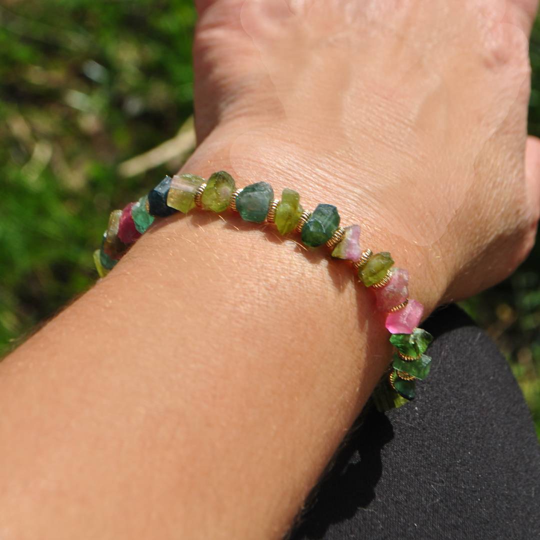 bracelet tourmaline brute rose verte-9