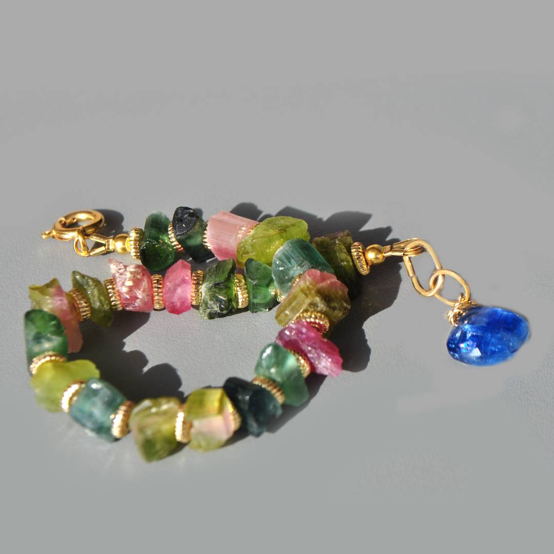 bracelet tourmaline brute rose verte-6