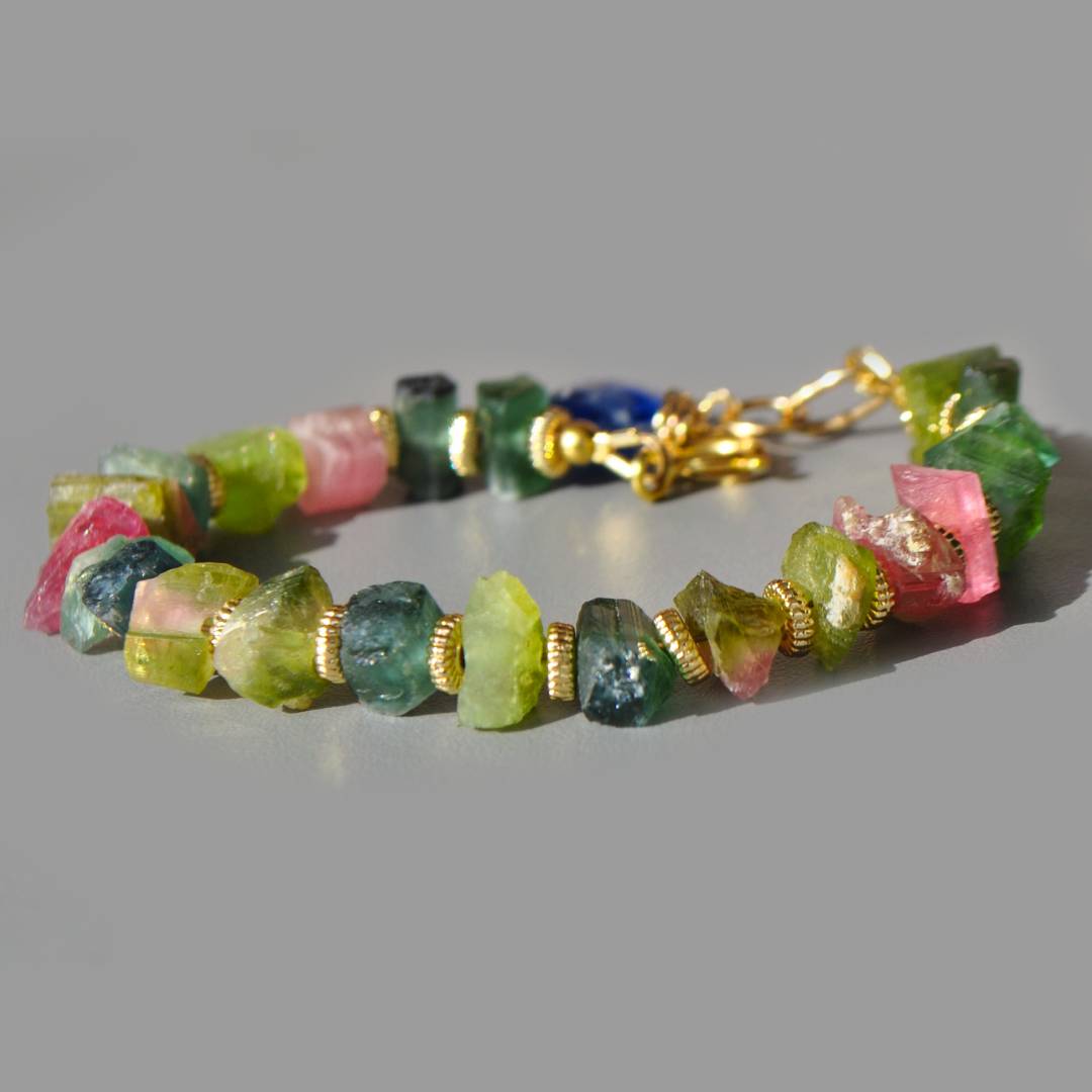 bracelet tourmaline brute rose verte