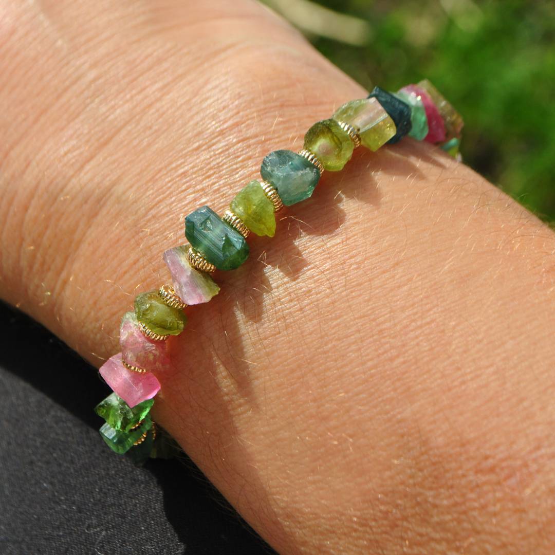 bracelet tourmaline brute rose verte-A