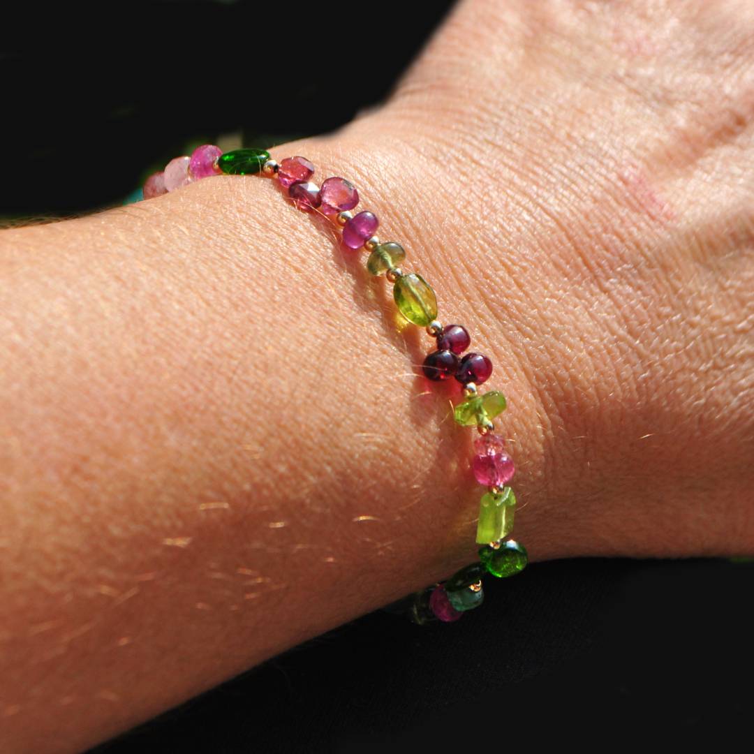 bracelet multi pierres rose verte-8