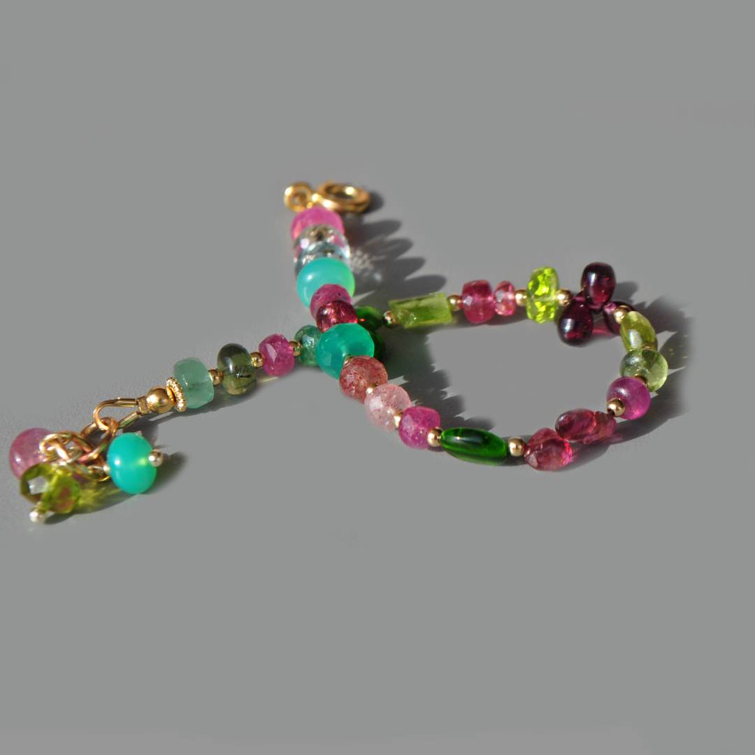 bracelet multi pierres rose verte-7