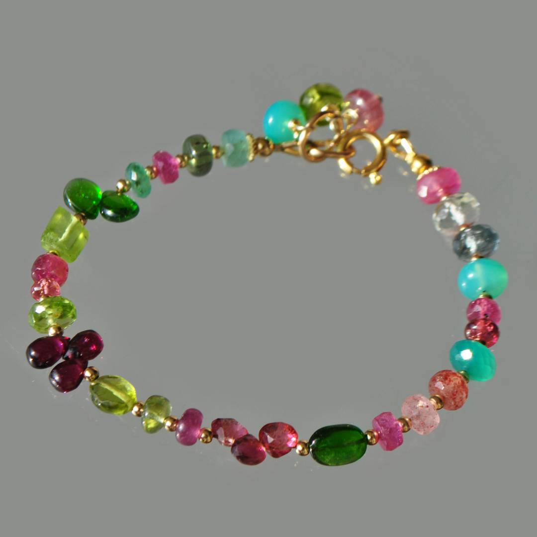 bracelet multi pierres rose verte-3
