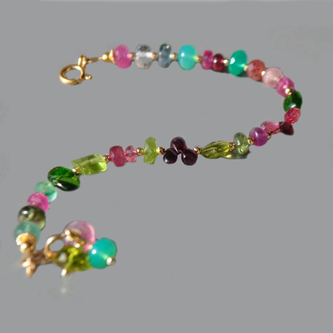 bracelet multi pierres rose verte-5