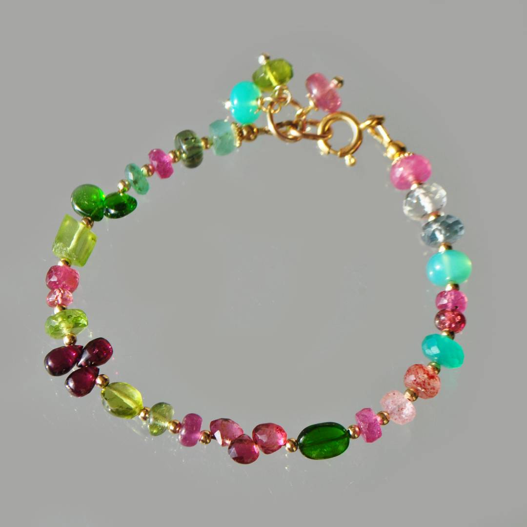 bracelet multi pierres rose verte