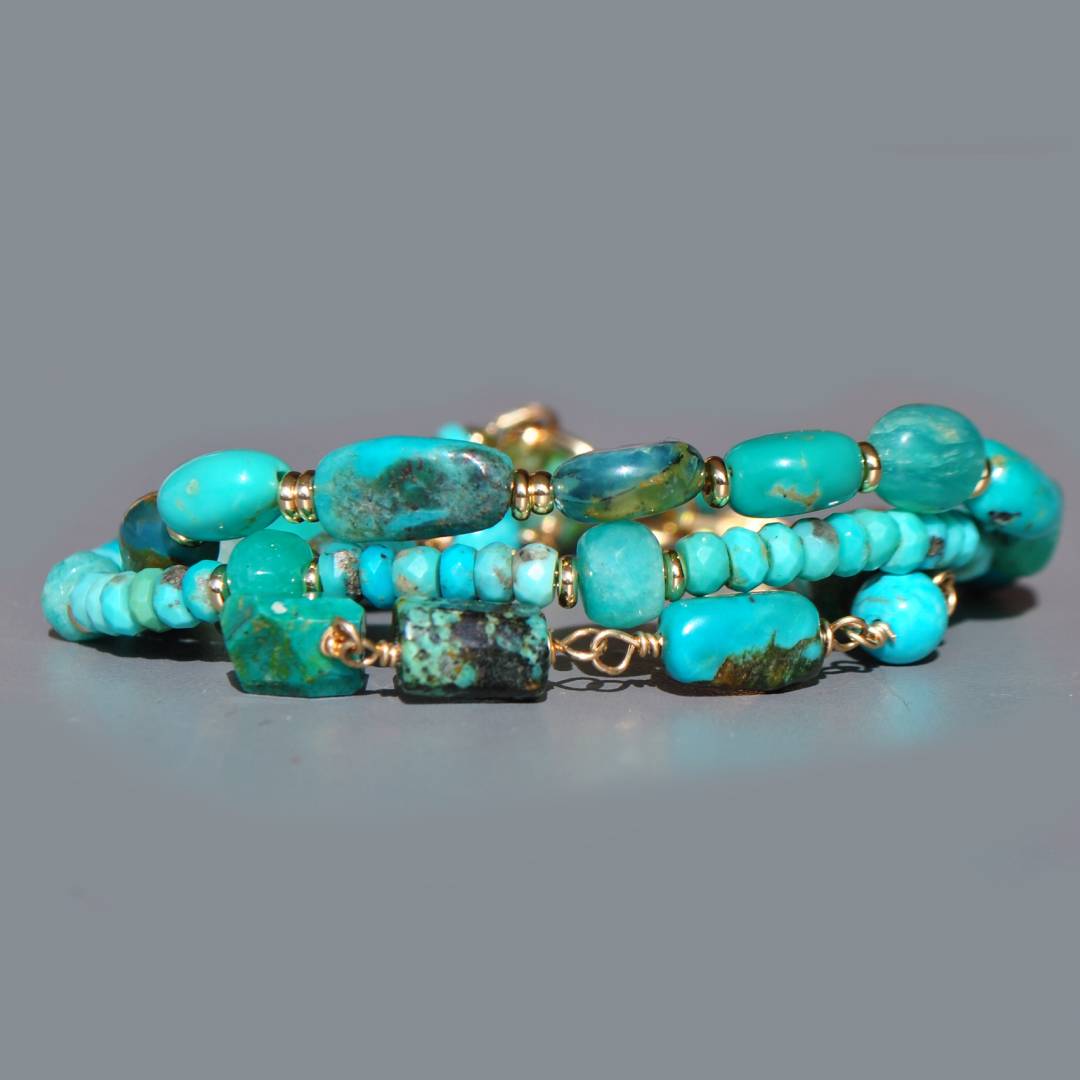bracelet 3 rangs turquoise multi pierres -2