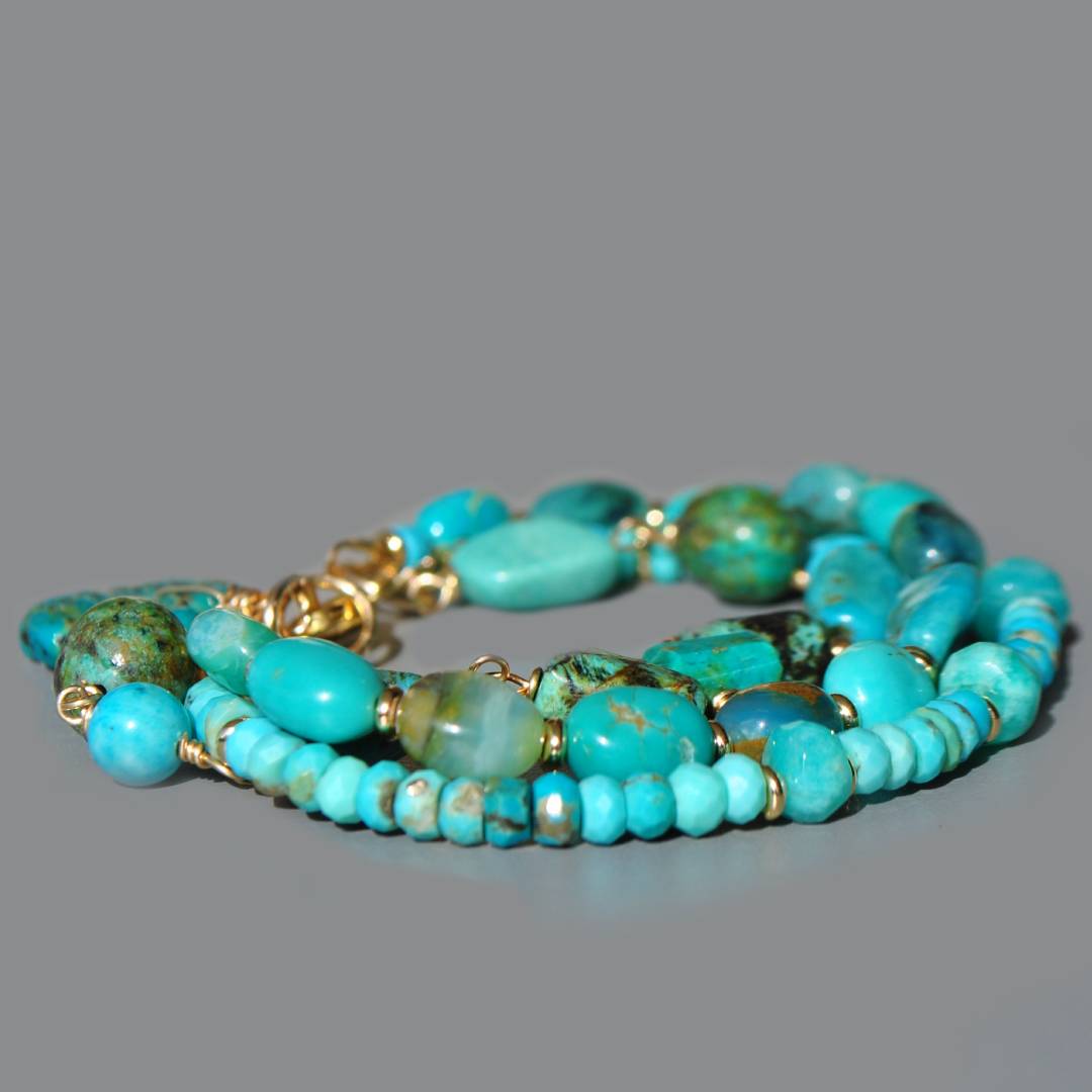 bracelet 3 rangs turquoise multi pierres -5