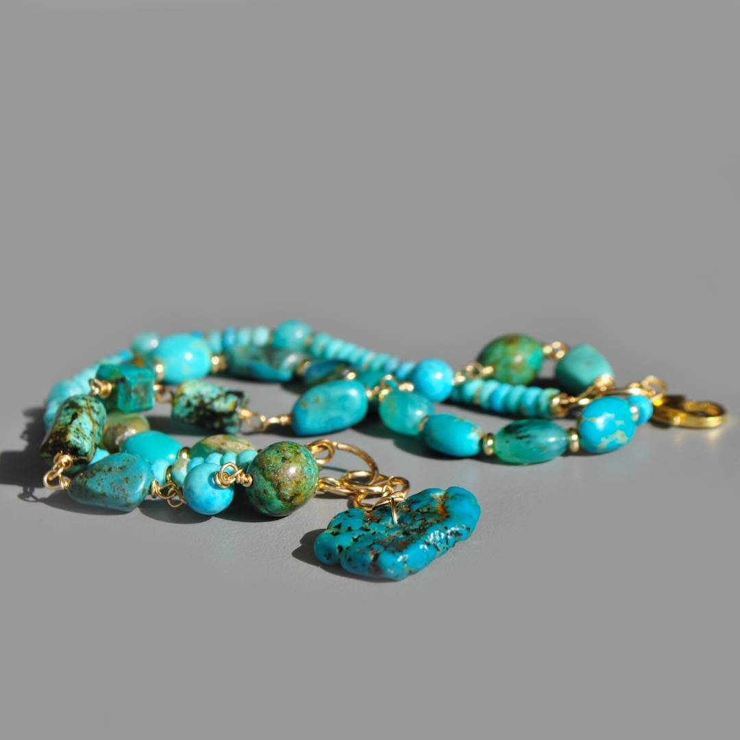 bracelet 3 rangs turquoise multi pierres -C