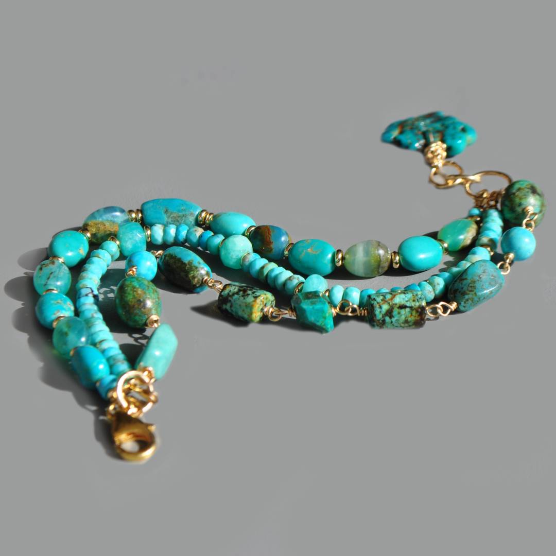 bracelet 3 rangs turquoise multi pierres -6