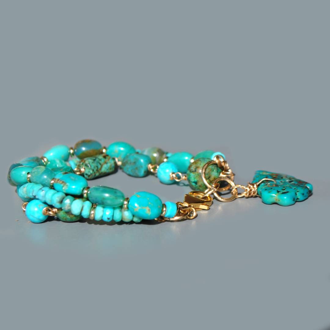 bracelet 3 rangs turquoise multi pierres-3