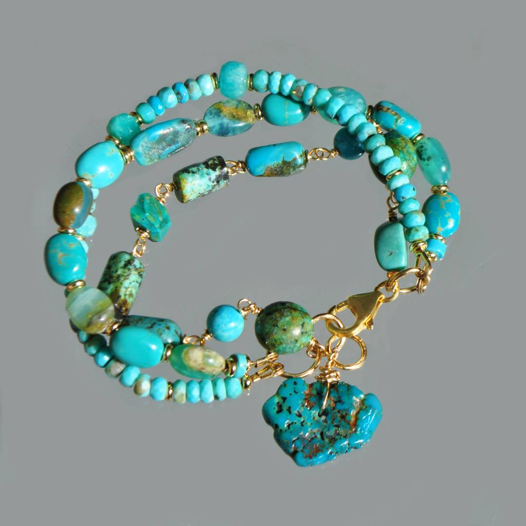 bracelet 3 rangs turquoise multi pierres