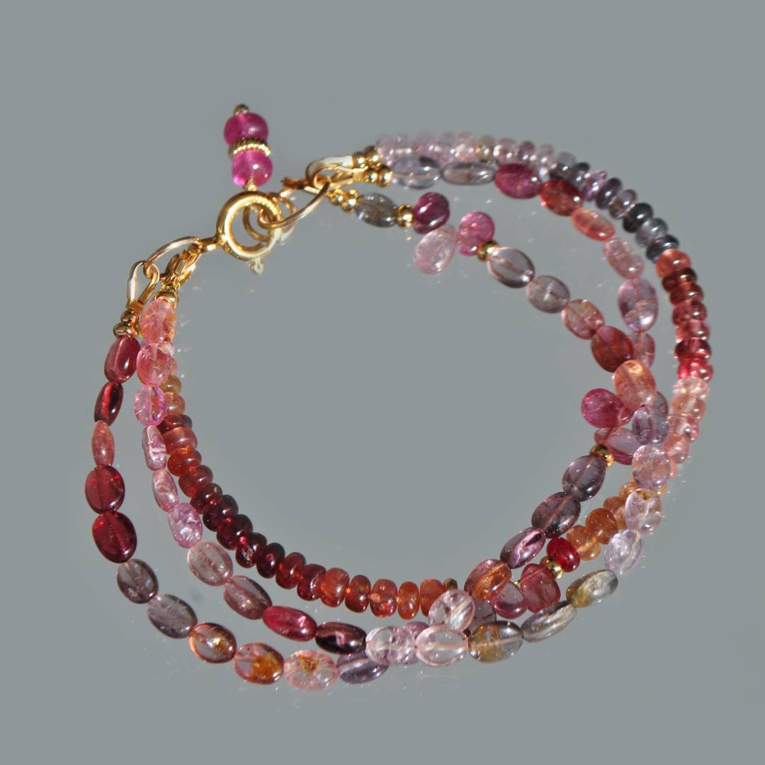 bracelet 3 rangs spinelle rose parme-4