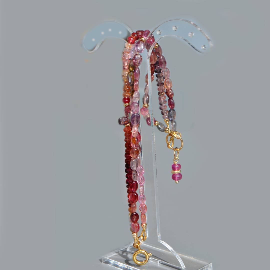 bracelet 3 rangs spinelle rose parme-A