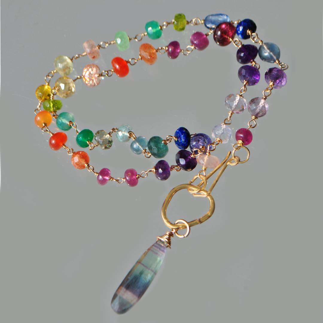 Collier sautoir pulti pierres pendentif Fluorite-2