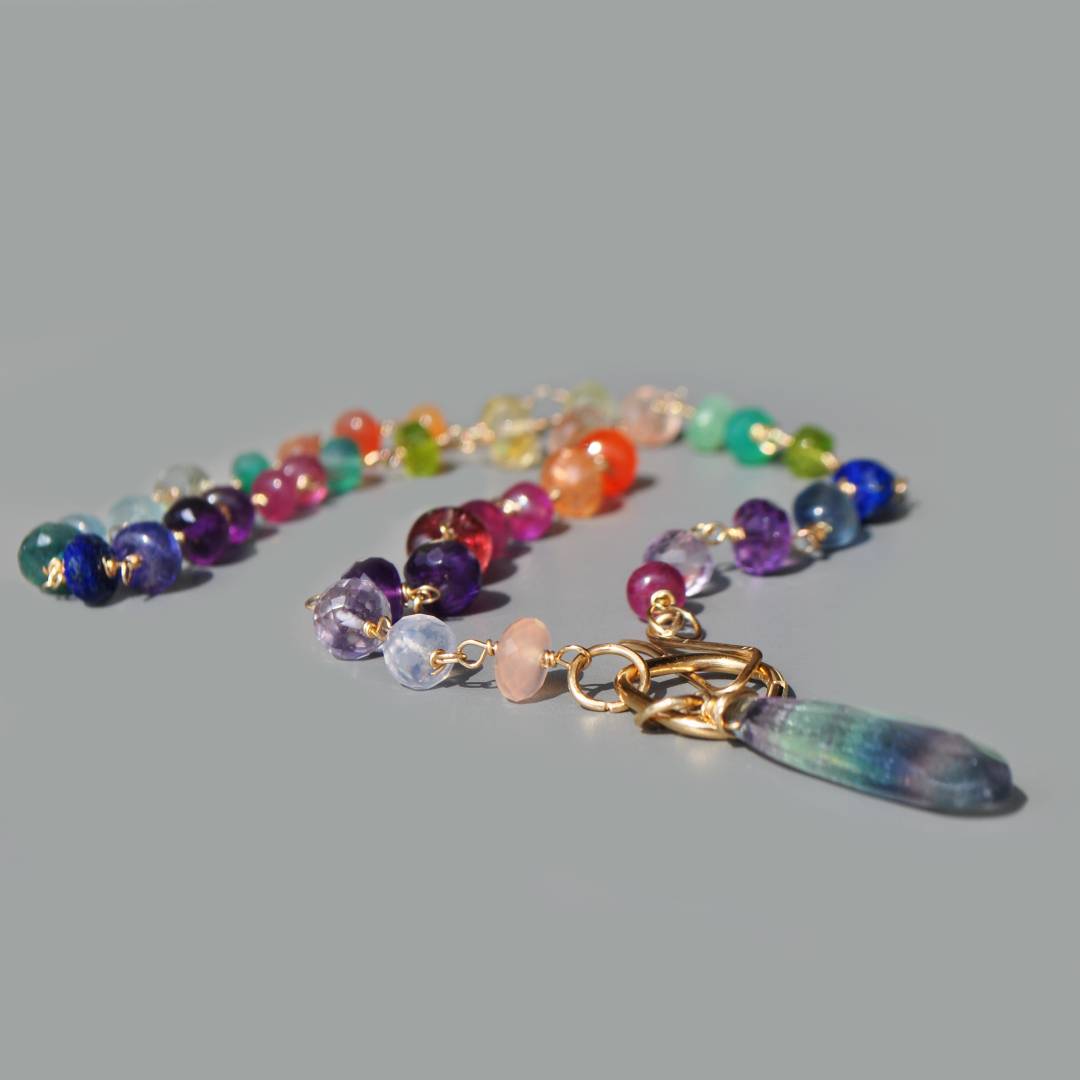 Collier sautoir pulti pierres pendentif Fluorite-4