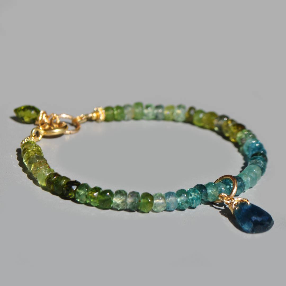 bracelet tourmaline bleue verte pendentif