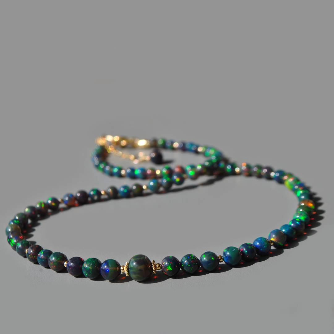 Collier opale noire perles boules-6