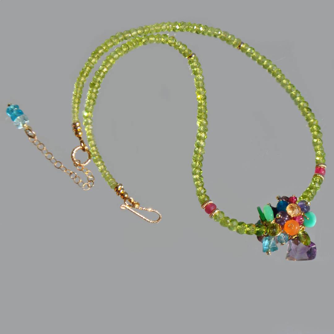 Collier péridot fleur multi pierres-9