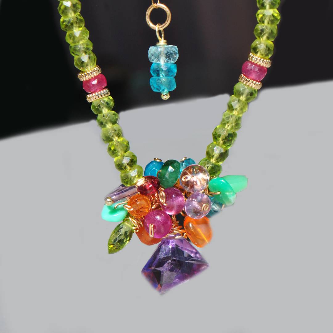 Collier péridot fleur multi pierres-3