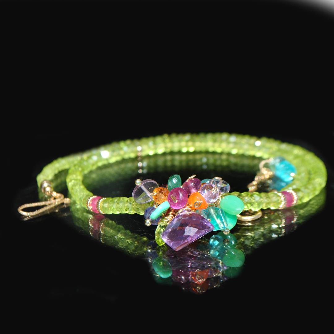Collier péridot fleur multi pierres-6