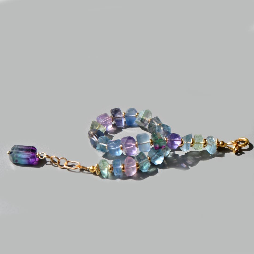 bracelet pépite de fluorite bleue violette verte-7