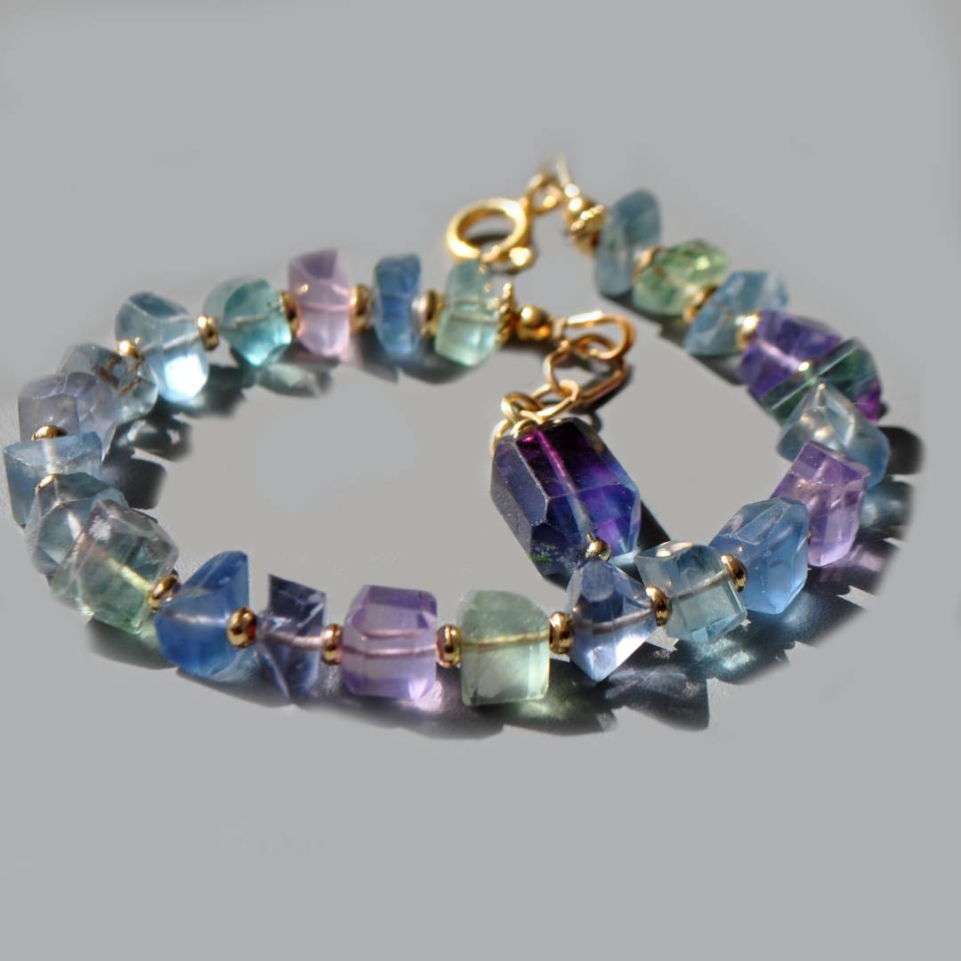 bracelet pépite de fluorite bleue violette verte-2