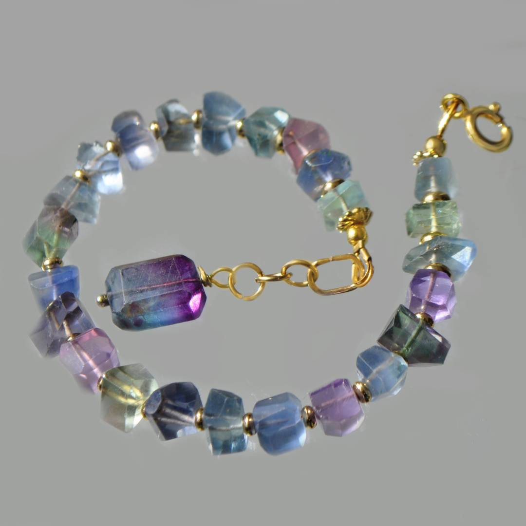 bracelet pépite de fluorite bleue violette verte-3