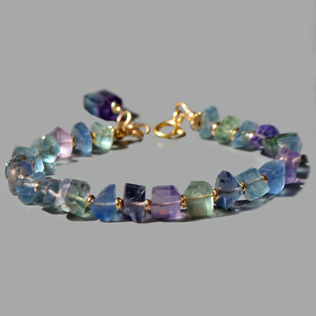 bracelet pépite de fluorite bleue violette verte-6