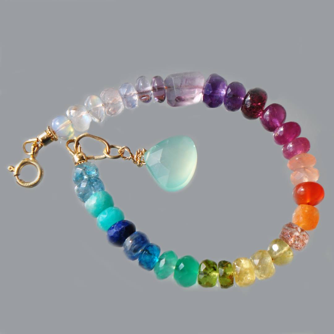 Bracelet multi pierres précieuses arc en ciel Or14K