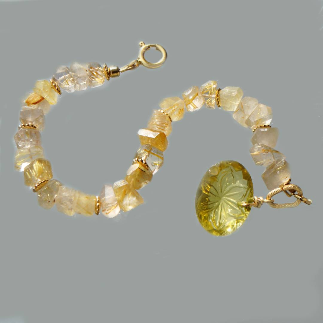 Bracelet quartz rutile pendentif quartz citron-B