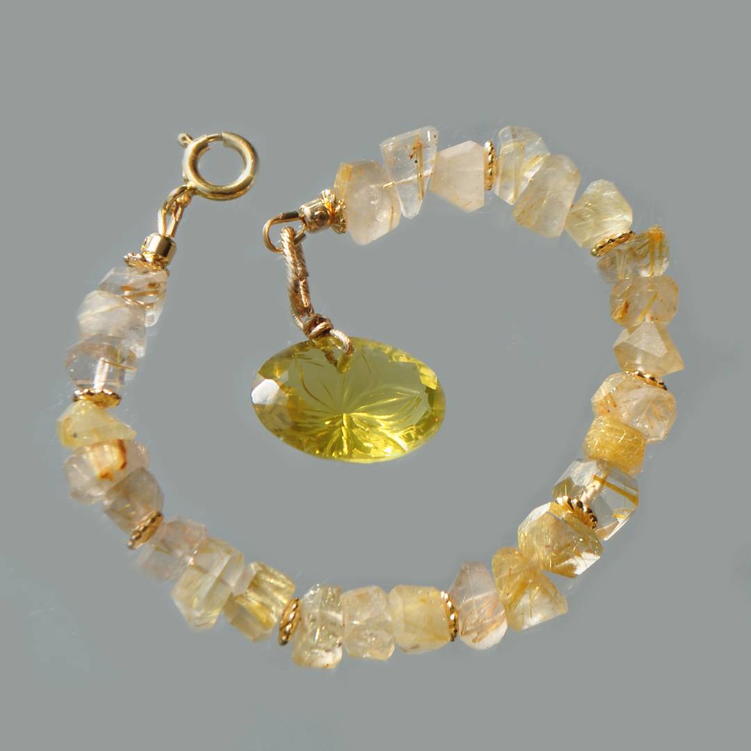 Bracelet quartz rutile pendentif quartz citron
