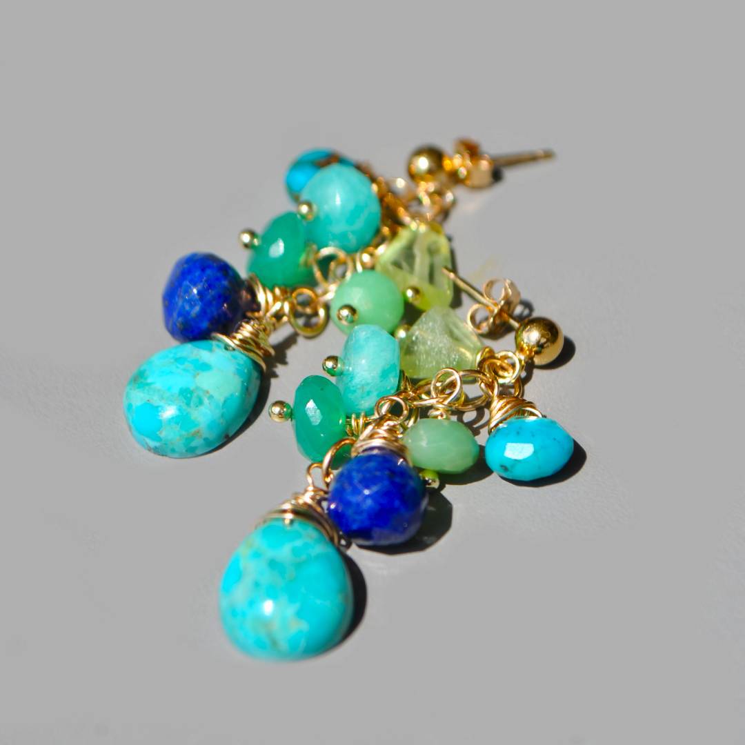 boucle doreille clou or turquoise lapis amazonite péridot chrysoprase-A