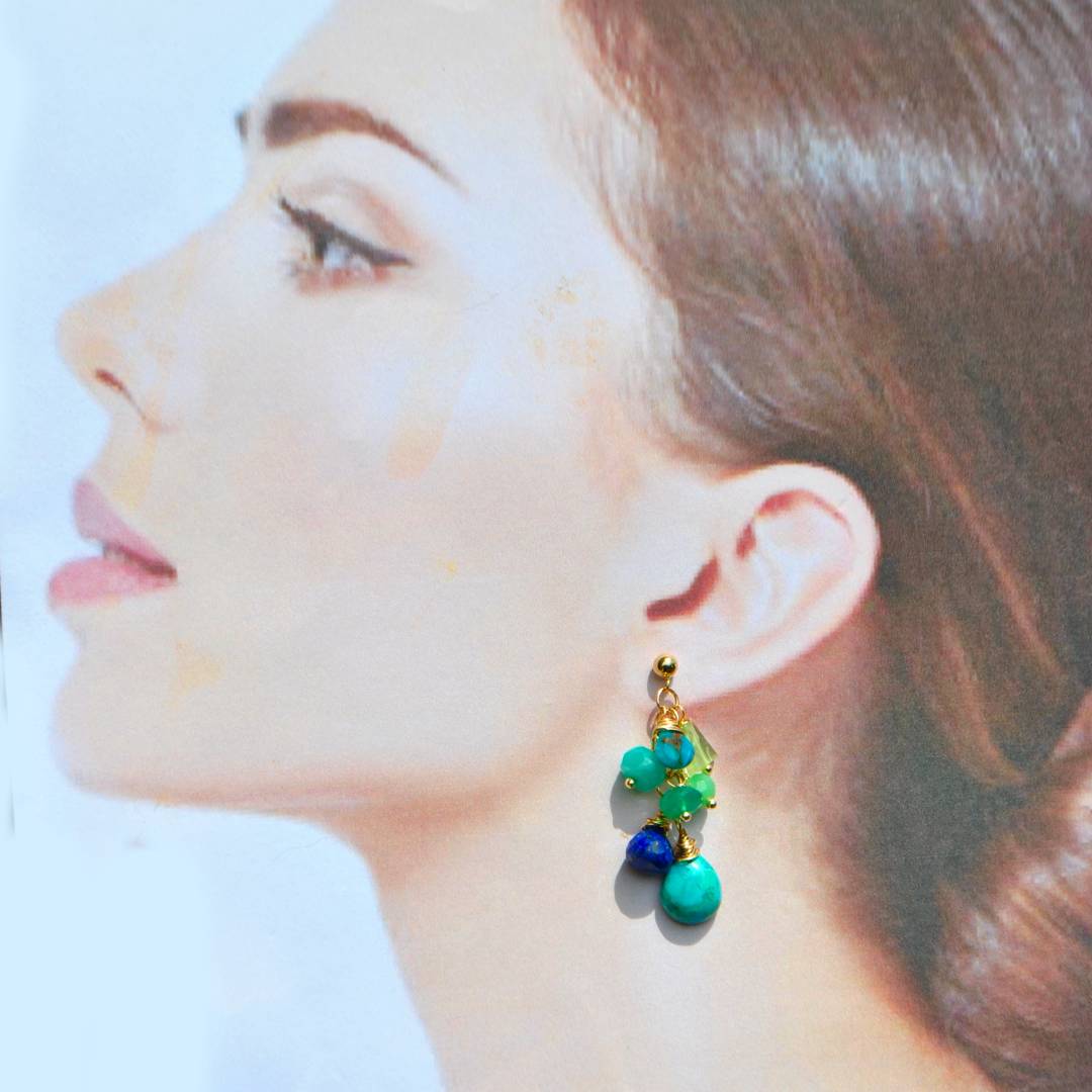 boucle doreille clou or turquoise lapis amazonite péridot chrysoprase-B