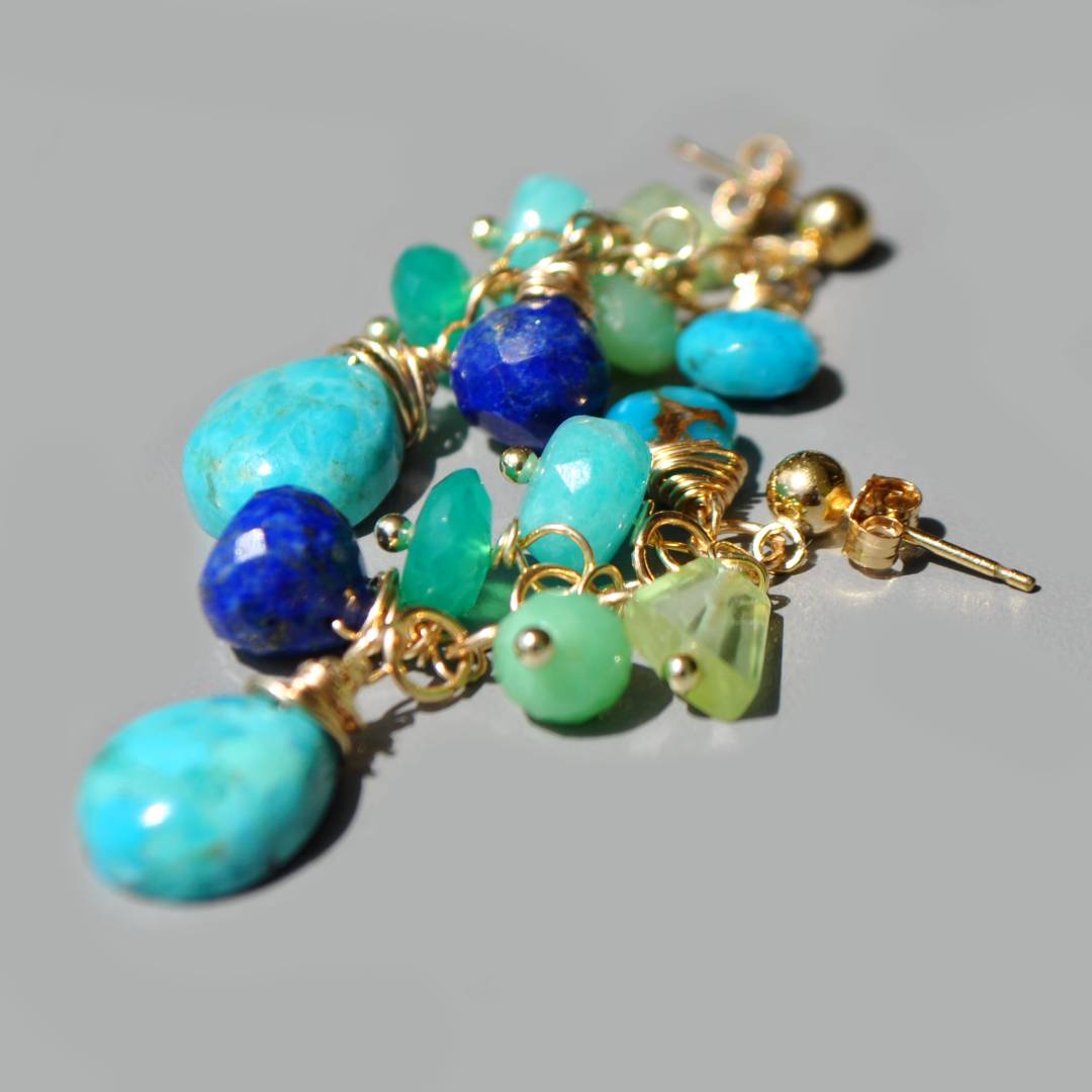 boucle doreille clou or turquoise lapis amazonite péridot chrysoprase