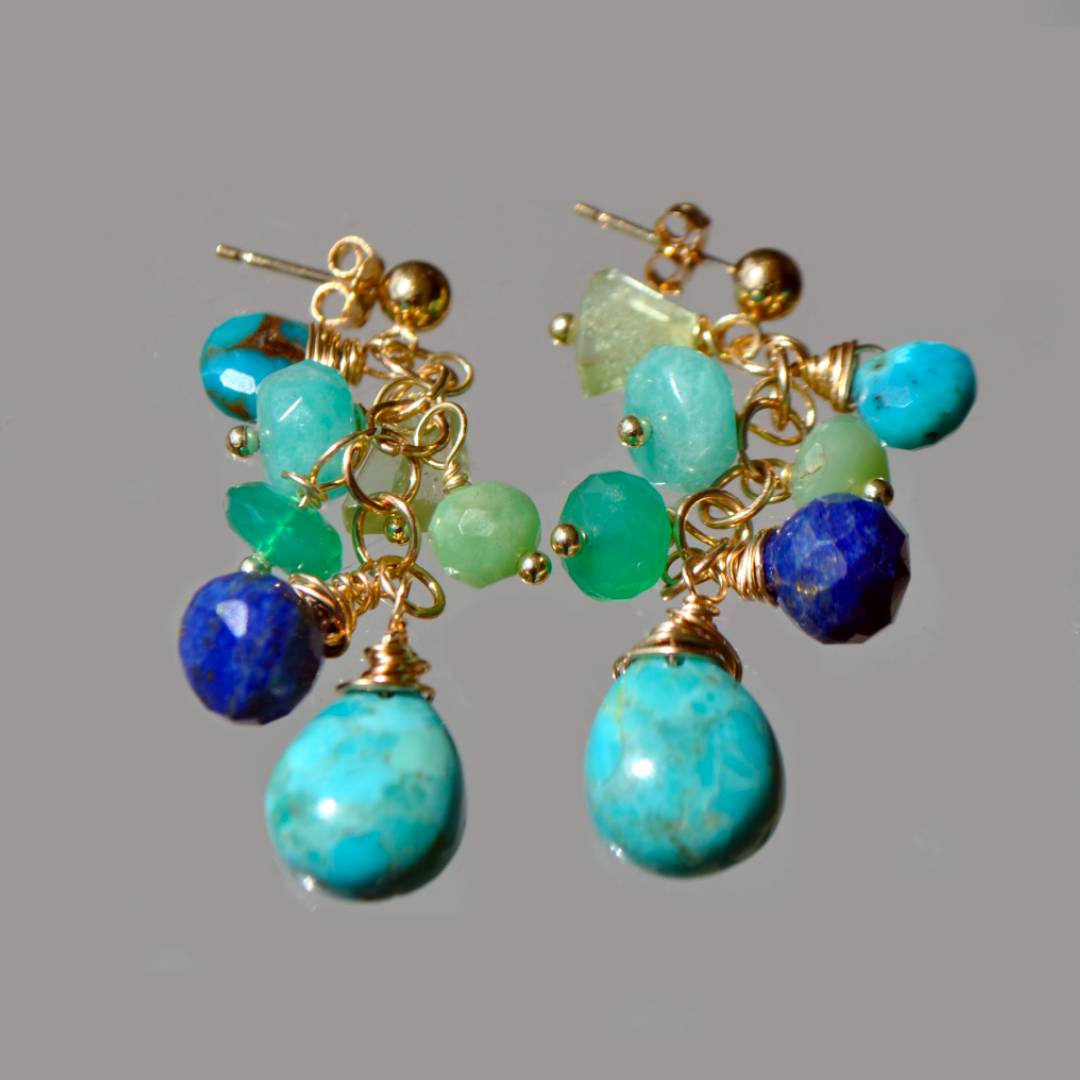 boucle doreille clou or turquoise lapis amazonite péridot chrysoprase-4