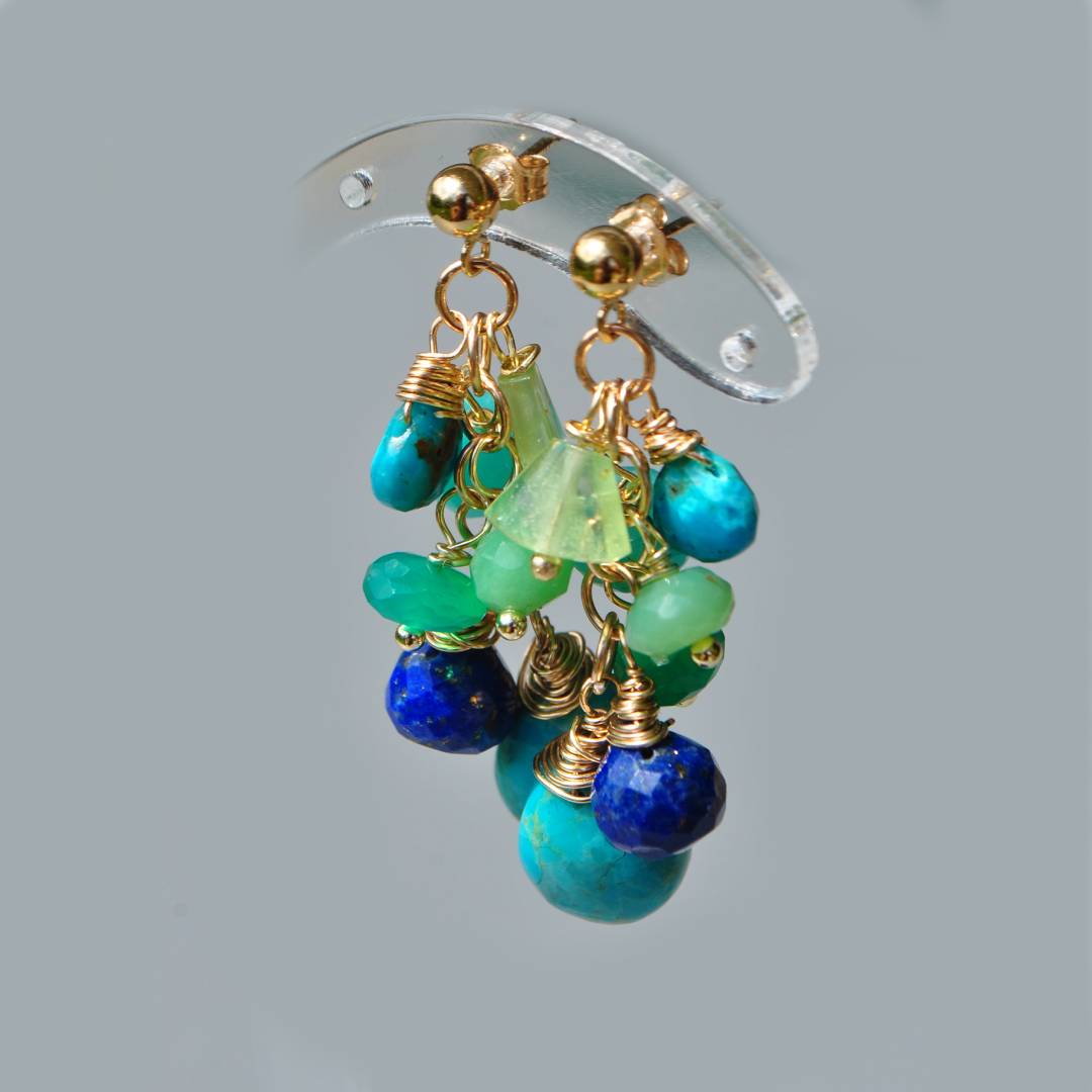 boucle doreille clou or turquoise lapis amazonite péridot chrysoprase-6