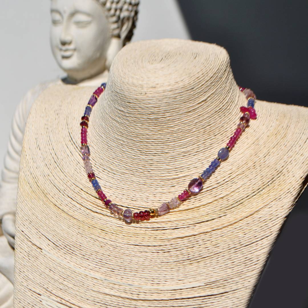 Collier tanzanite saphir rose amethyste rose-B