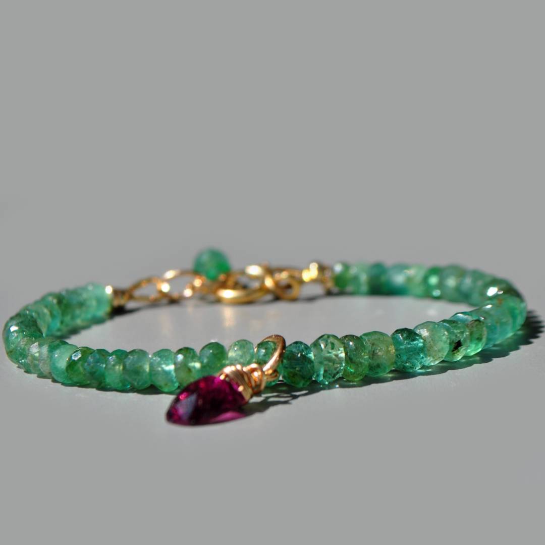 bracelet emeraude de zambie tourmaline rose-3