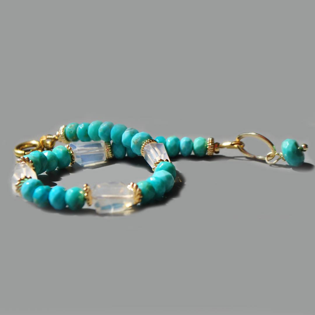 Bracelet turquoise Arizona et opales blanches en or 14K-8